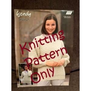 New Wendy 4491 Aran Round V-Neck Sweaters in Garter Drop Stitch Knitting Pattern